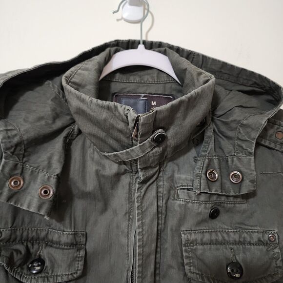 G-Star Raw Mens Cotton Full-Zip Hooded Jacket Military Green Unlined Size M - Picture 2 of 16